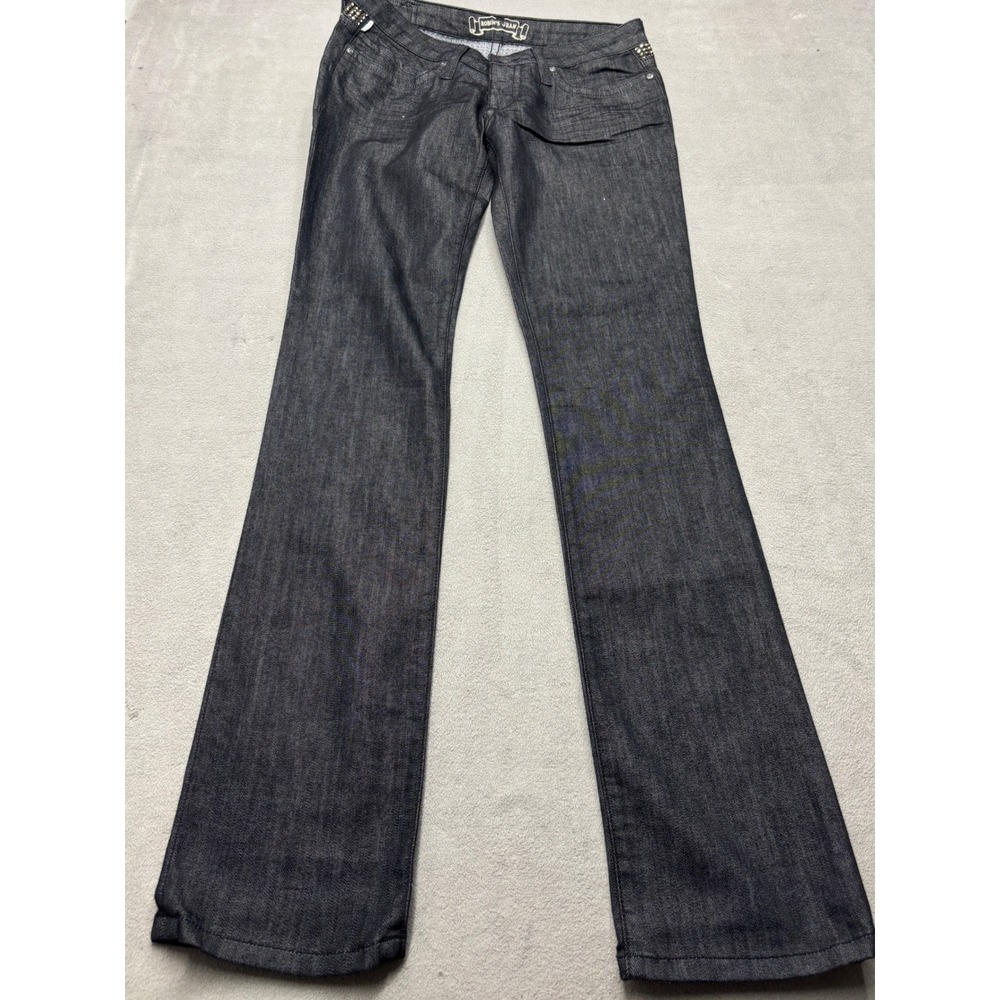 Robins Jean Dark Wash Metallic Studded Low Rise Flare Jeans Mens Size 30 Black